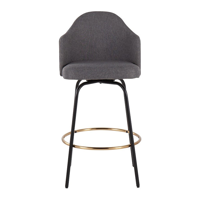 LumiSource Ahoy Counter Stool, Set of 2, Black/Gold/Grey