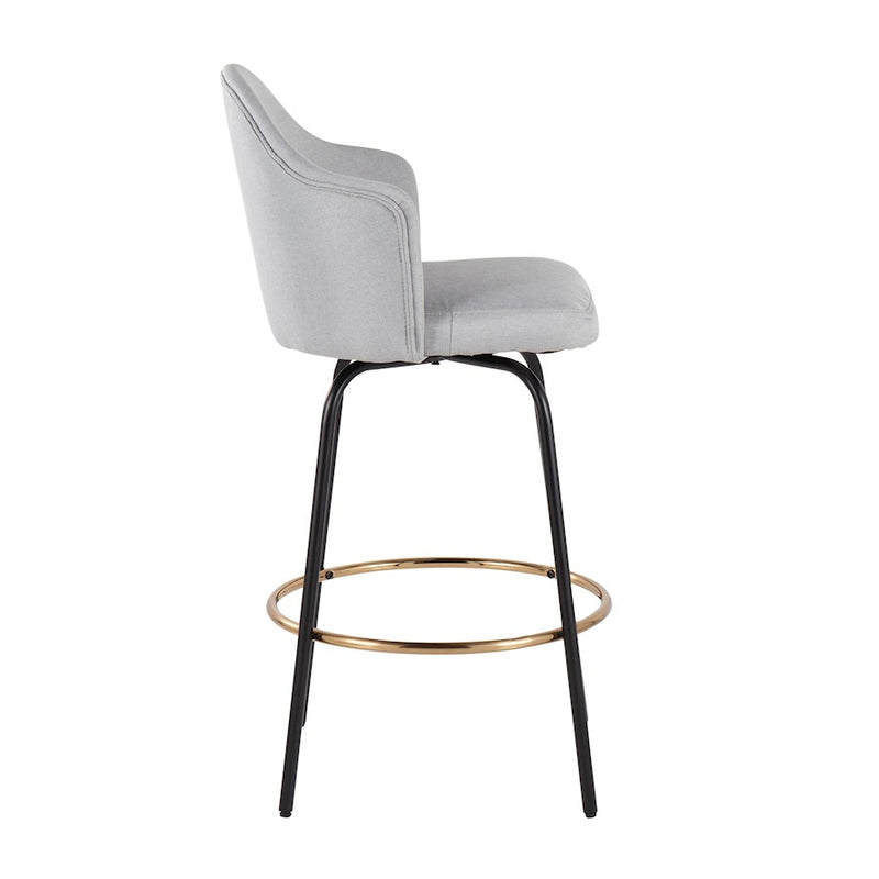 LumiSource Ahoy Counter Stool, Set of 2, Black/Gold/Lt GY