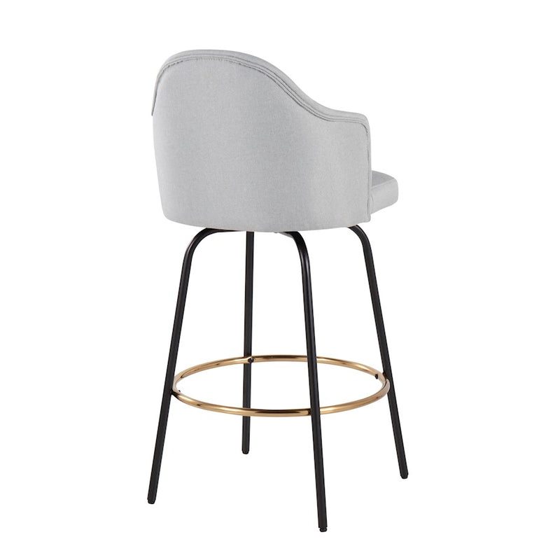 LumiSource Ahoy Counter Stool, Set of 2, Black/Gold/Lt GY