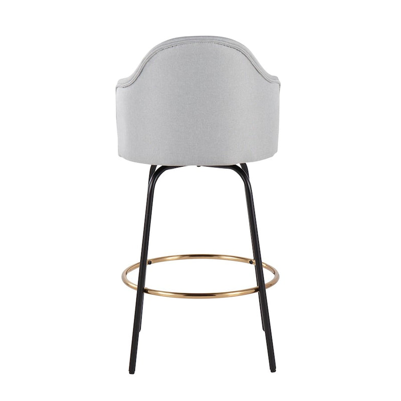 LumiSource Ahoy Counter Stool, Set of 2, Black/Gold/Lt GY