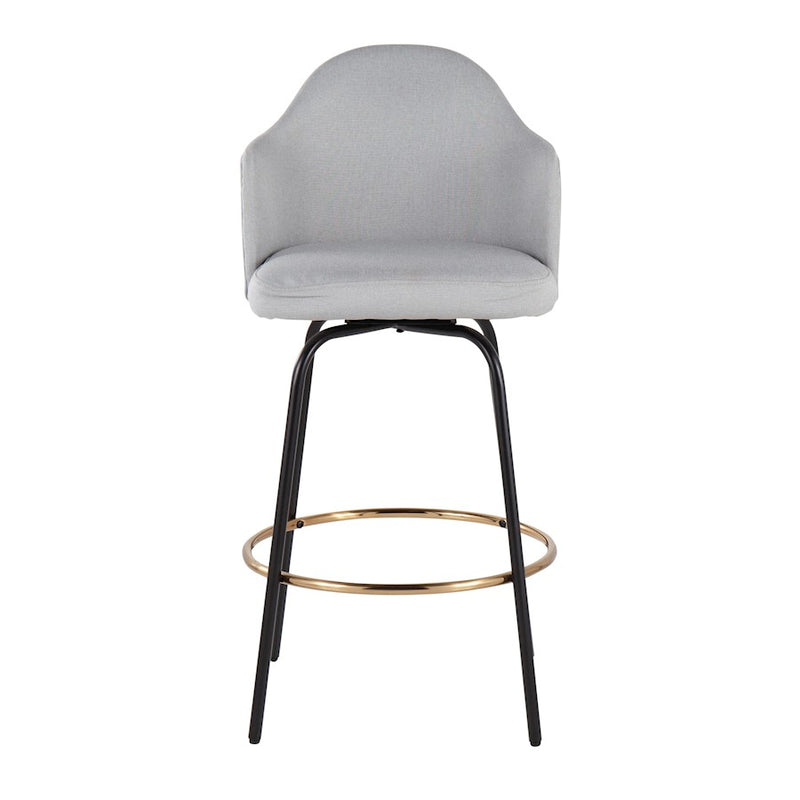 LumiSource Ahoy Counter Stool, Set of 2, Black/Gold/Lt GY
