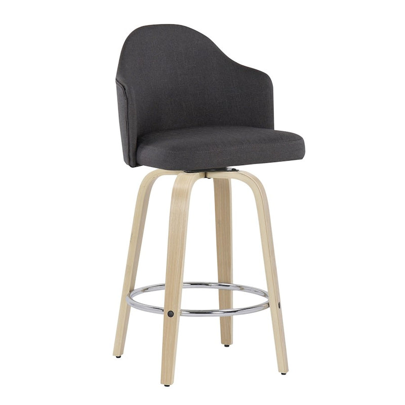 LumiSource Ahoy Counter Stool, Set of 2, NAT/Chrome/Charcoal