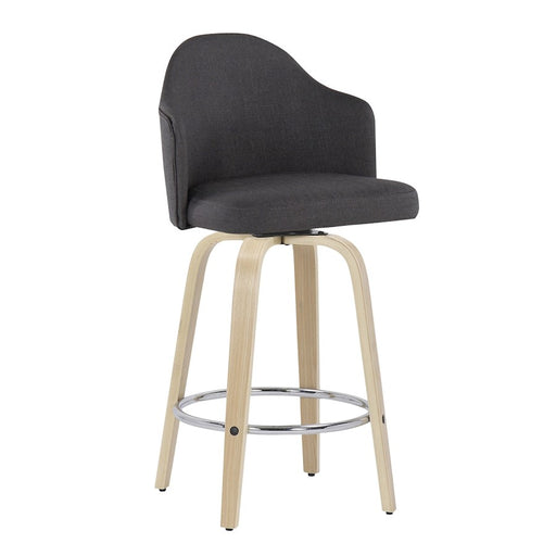 LumiSource Ahoy Counter Stool, Set of 2, NAT/Chrome/Charcoal