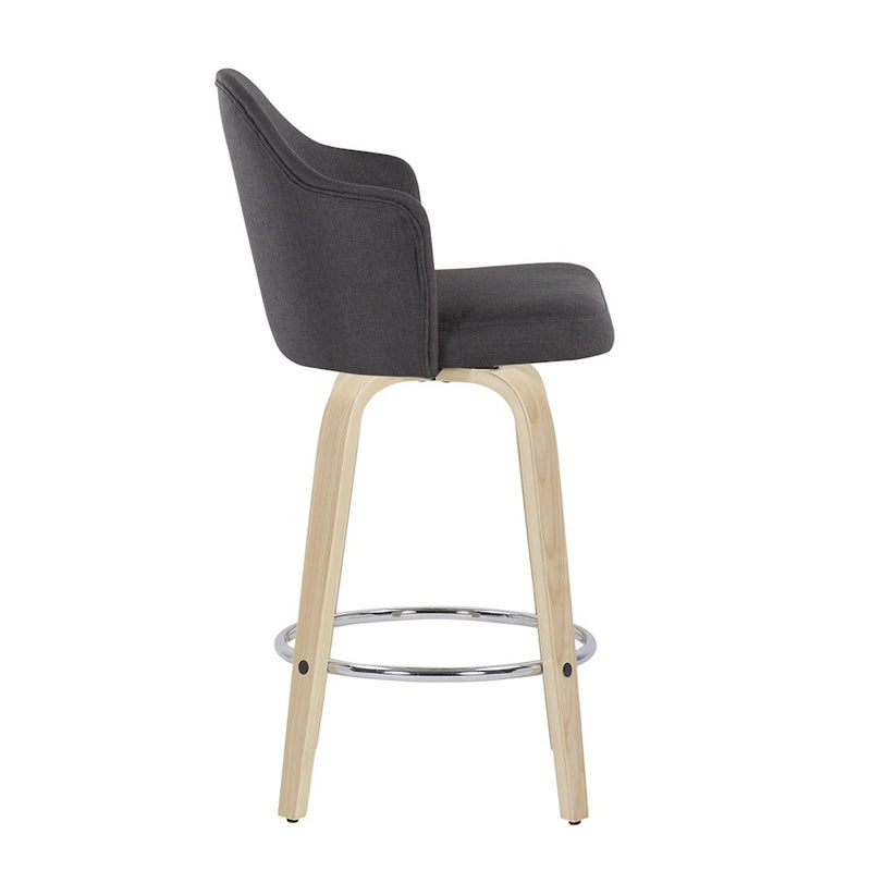 LumiSource Ahoy Counter Stool, Set of 2, NAT/Chrome/Charcoal