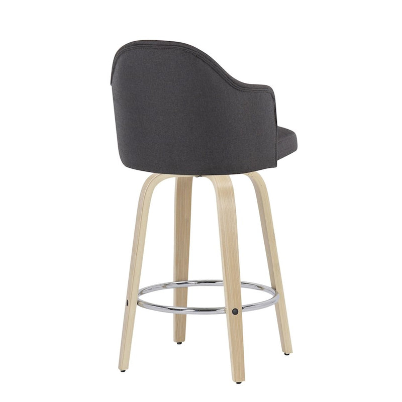LumiSource Ahoy Counter Stool, Set of 2, NAT/Chrome/Charcoal