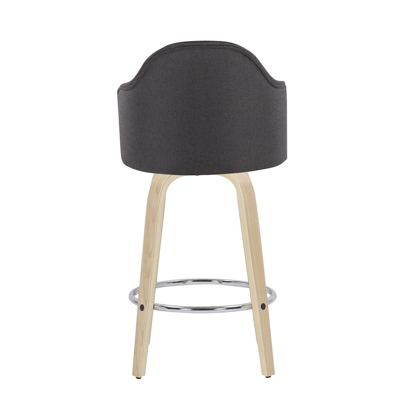 LumiSource Ahoy Counter Stool, Set of 2, NAT/Chrome/Charcoal
