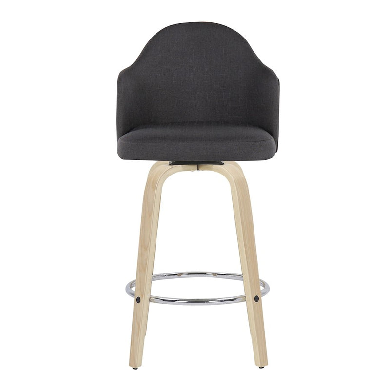 LumiSource Ahoy Counter Stool, Set of 2, NAT/Chrome/Charcoal