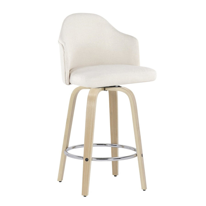 LumiSource Ahoy Counter Stool, Set of 2, Natural/Chrome/Cream