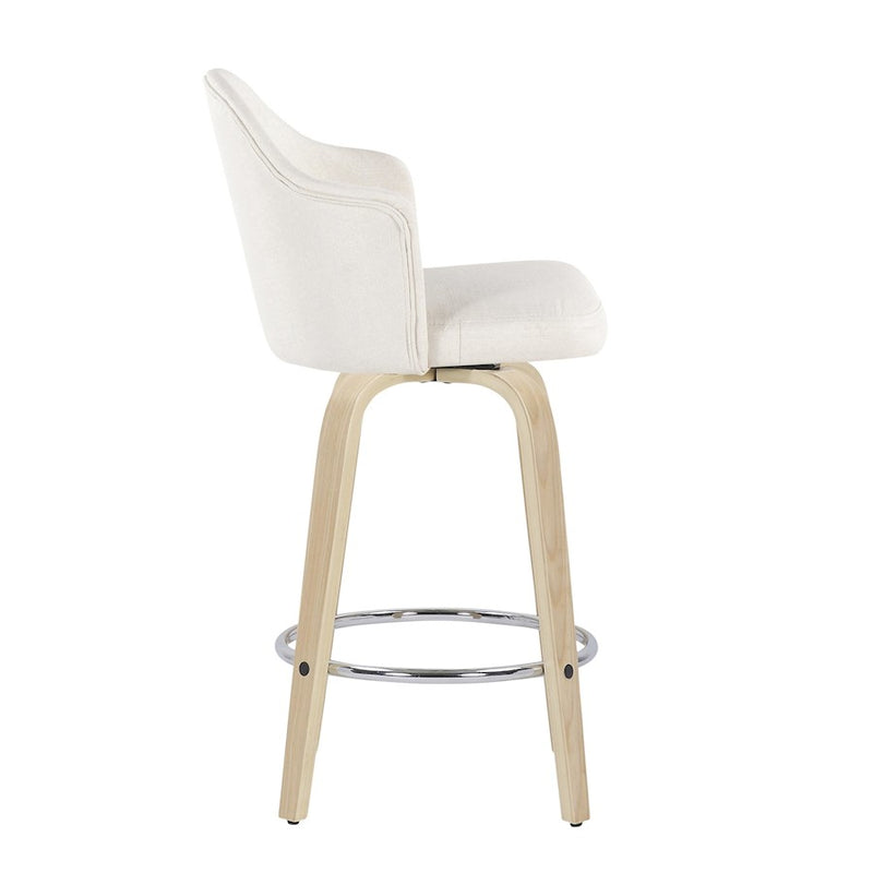 LumiSource Ahoy Counter Stool, Set of 2, Natural/Chrome/Cream