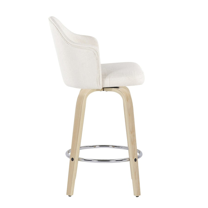 LumiSource Ahoy Counter Stool, Set of 2, Natural/Chrome/Cream