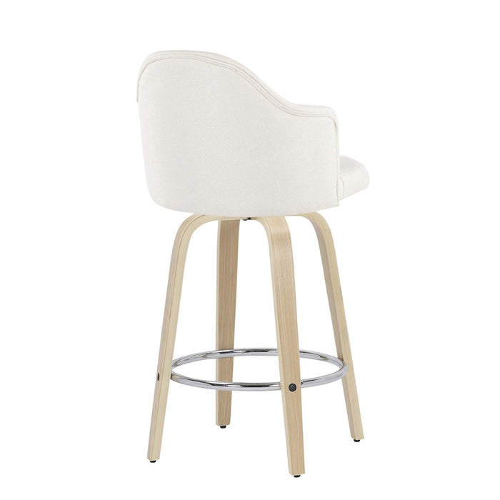 LumiSource Ahoy Counter Stool, Set of 2, Natural/Chrome/Cream