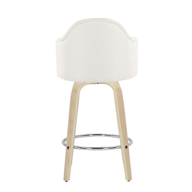 LumiSource Ahoy Counter Stool, Set of 2, Natural/Chrome/Cream