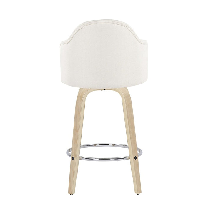 LumiSource Ahoy Counter Stool, Set of 2, Natural/Chrome/Cream