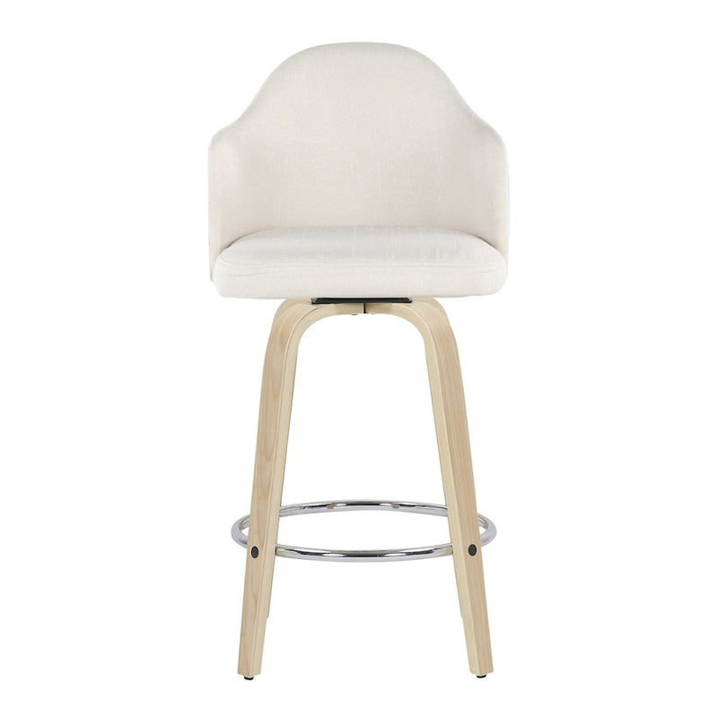 LumiSource Ahoy Counter Stool, Set of 2, Natural/Chrome/Cream