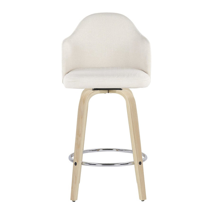 LumiSource Ahoy Counter Stool, Set of 2, Natural/Chrome/Cream