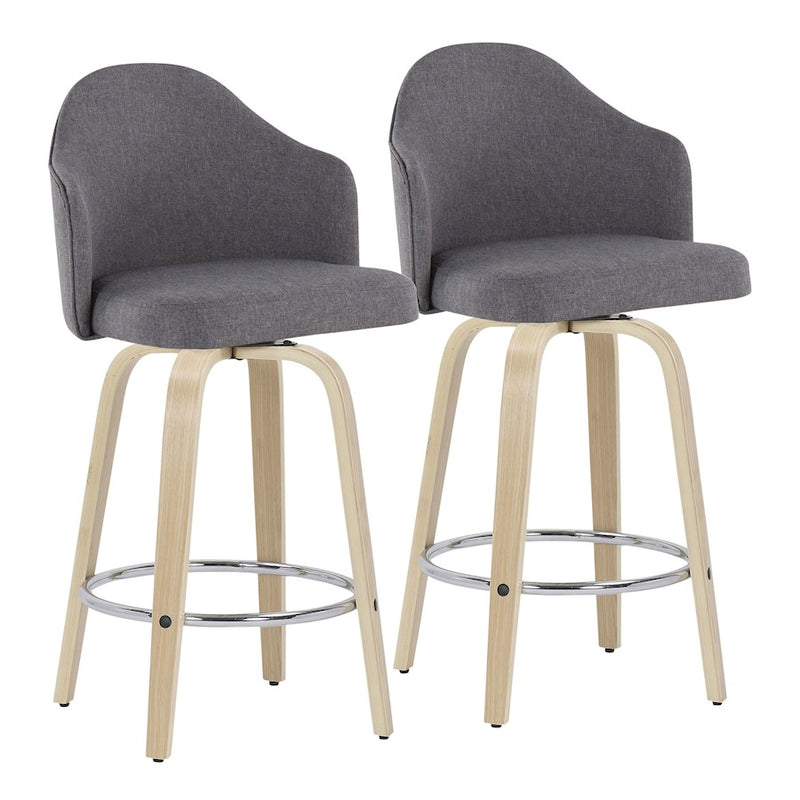 LumiSource Ahoy Counter Stool, Set/2, Natural/CH/GY - B26-AHOYUPGRT-R2NAGY2