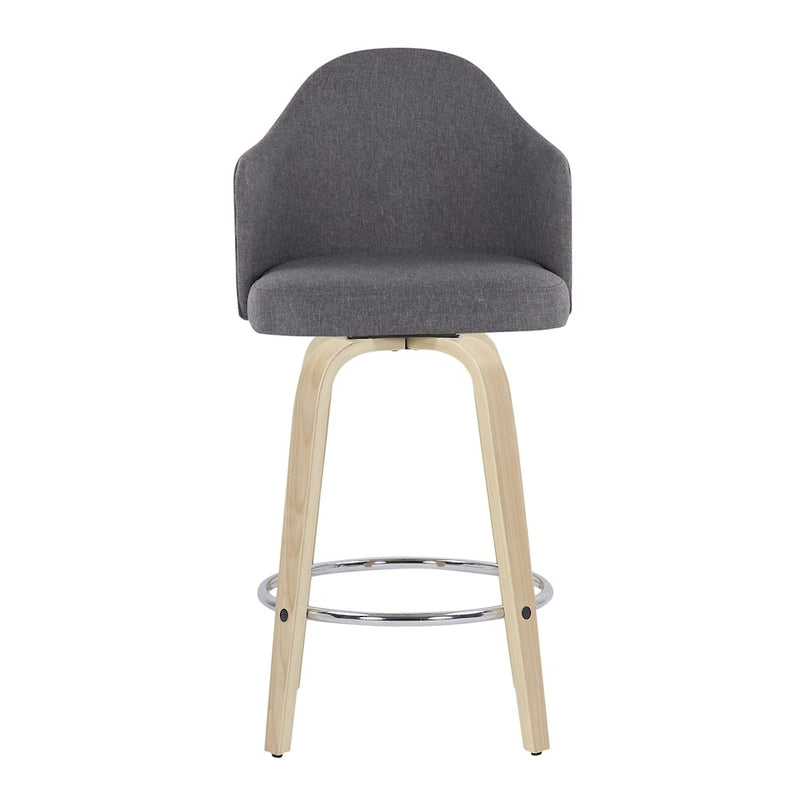 LumiSource Ahoy Counter Stool, Set of 2, Natural/Chrome/GY