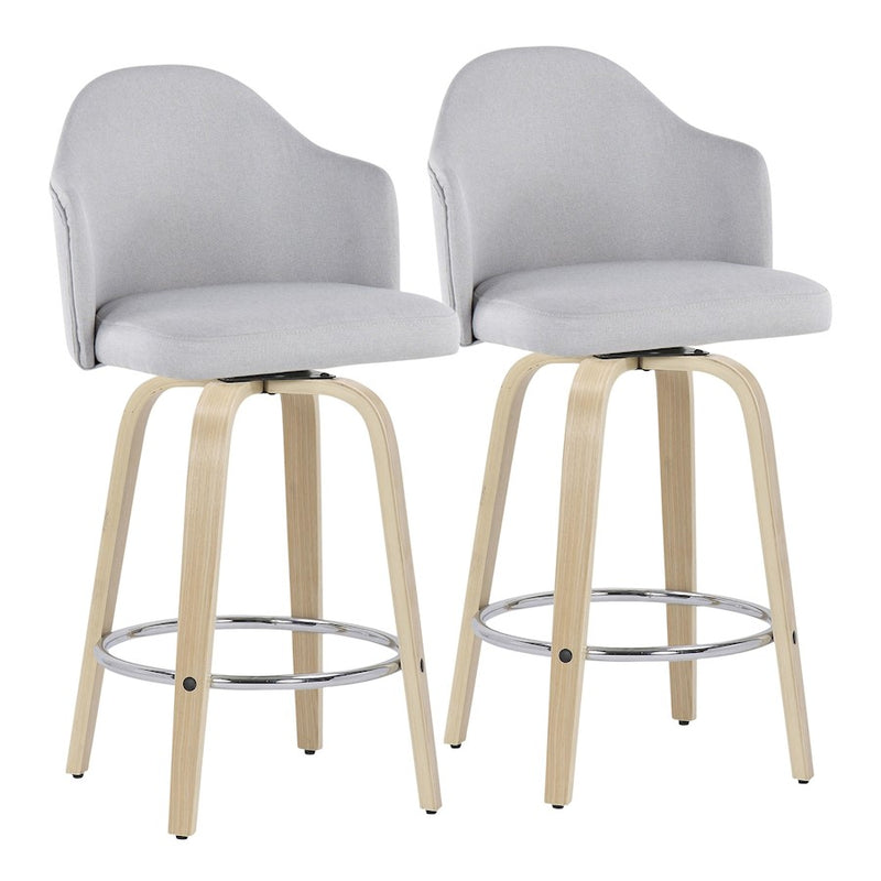 LumiSource Ahoy Counter Stool, Set/2, Natural/CH/Lt GY - B26-AHOYUPGRT-R2NALGY2