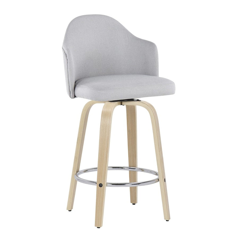 LumiSource Ahoy Counter Stool, Set of 2, Natural/Chrome/Lt GY
