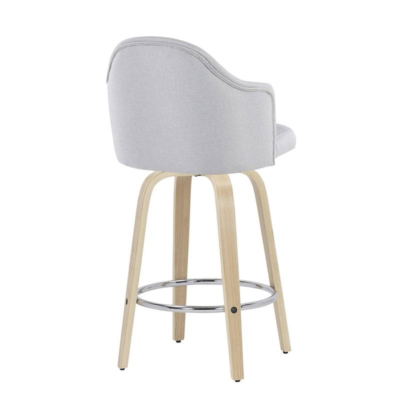 LumiSource Ahoy Counter Stool, Set of 2, Natural/Chrome/Lt GY