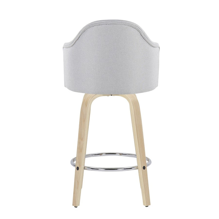 LumiSource Ahoy Counter Stool, Set of 2, Natural/Chrome/Lt GY