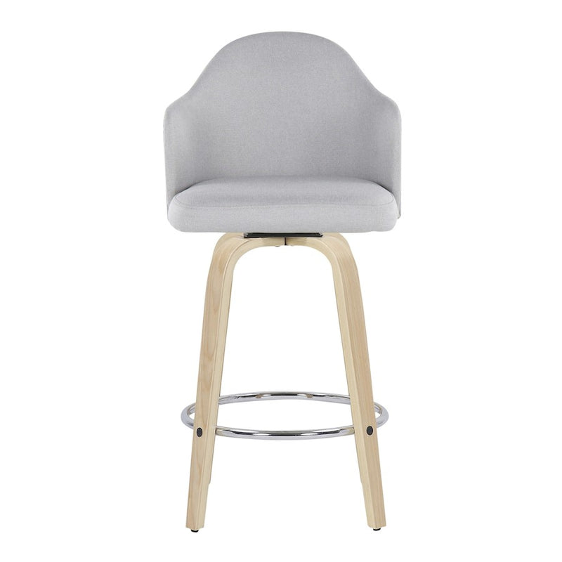 LumiSource Ahoy Counter Stool, Set of 2, Natural/Chrome/Lt GY