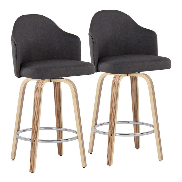 LumiSource Ahoy Counter Stool, Set/2, Zebra/CH/CHAR - B26-AHOYUPGRT-R2ZBCHAR2