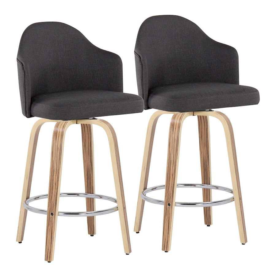 LumiSource Ahoy Counter Stool, Set/2, Zebra/CH/CHAR - B26-AHOYUPGRT-R2ZBCHAR2