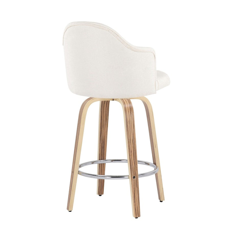LumiSource Ahoy Counter Stool, Set of 2, Zebra/Chrome/Cream