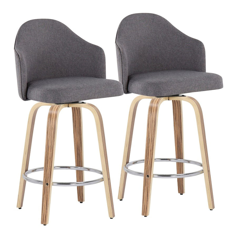 LumiSource Ahoy Counter Stool, Set/2, Zebra/Chrome/Grey - B26-AHOYUPGRT-R2ZBGY2