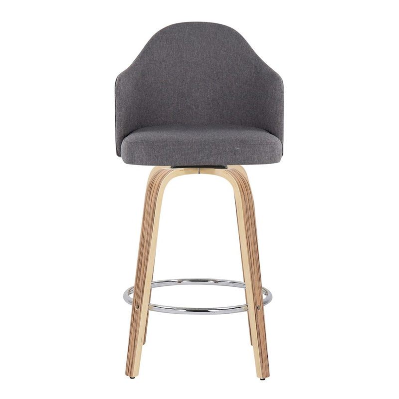 LumiSource Ahoy 26in Counter Stool Set of 2 | Mid-Century Zebra Wood & Grey Fabric | Kitchen Island & Breakfast Bar | Model B26-AHOYUPGRT-R2ZBGY2