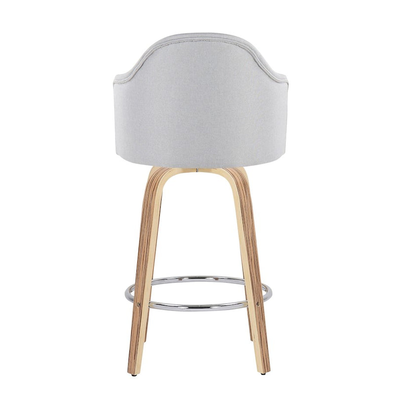 LumiSource Ahoy 26in Counter Stool Set of 2 | Mid-Century Zebra Wood & Light Grey Fabric | Kitchen Island & Breakfast | Model B26-AHOYUPGRT-R2ZBLGY2