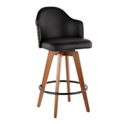 LumiSource Ahoy Counter Stool | Mid-Century Walnut Bamboo & Black Faux Leather | Kitchen Island & Bar Seating | Model B26-AHOYWL-BK