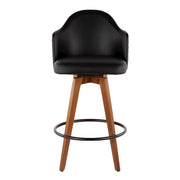 LumiSource Ahoy Counter Stool | Mid-Century Walnut Bamboo & Black Faux Leather | Kitchen Island & Bar Seating | Model B26-AHOYWL-BK