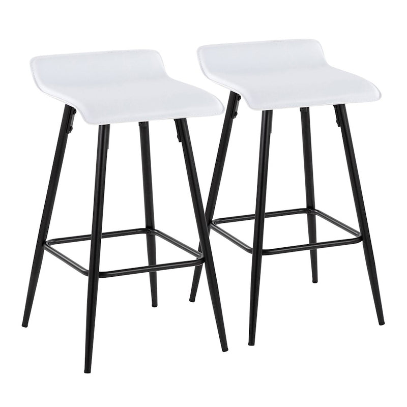 LumiSource Ale Counter Stool Set of 2 | Contemporary Black Steel & White PU | Kitchen Island & Bar Seating | Model B26-ALEBKW2