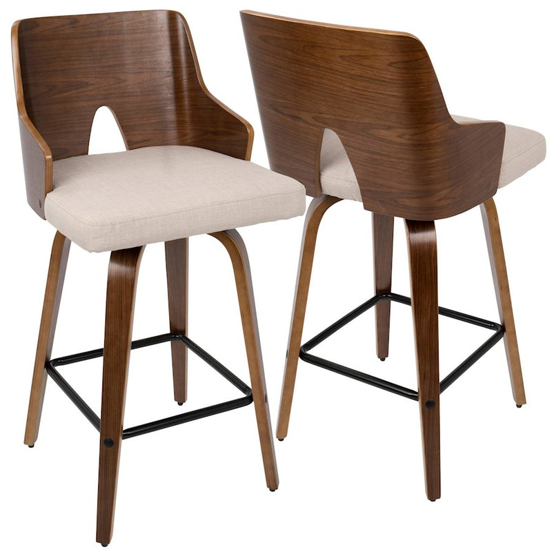 LumiSource Ariana Counter Stool, Set of 2, Walnut/Beige/Black