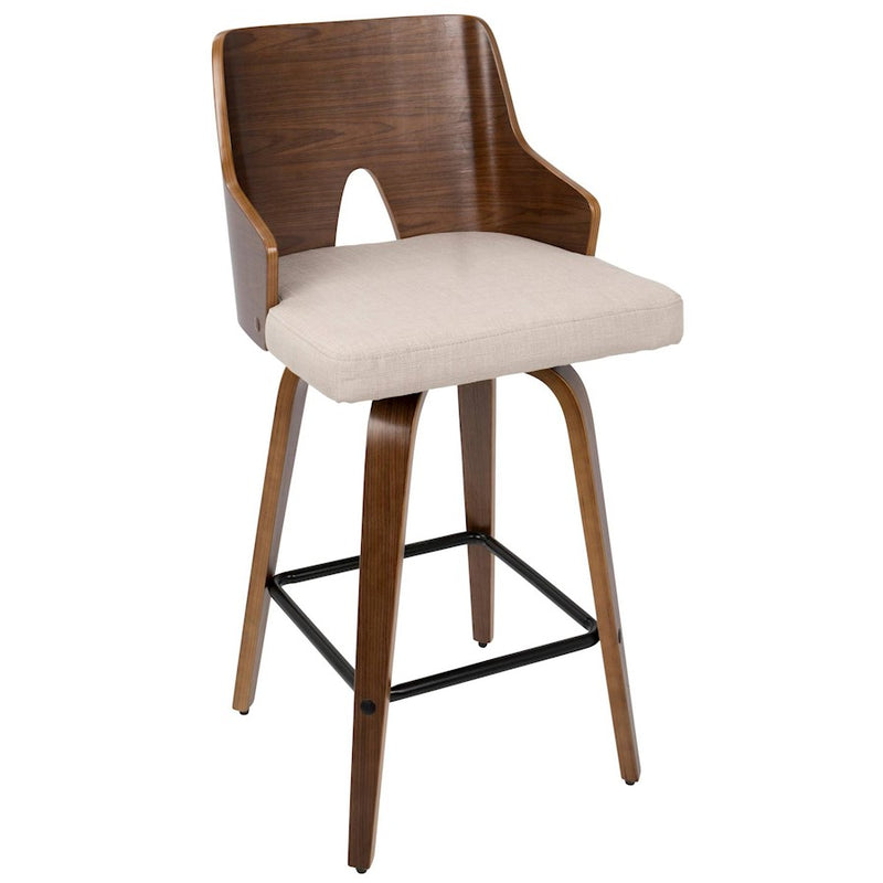 LumiSource Ariana Counter Stool, Set of 2, Walnut/Beige/Black
