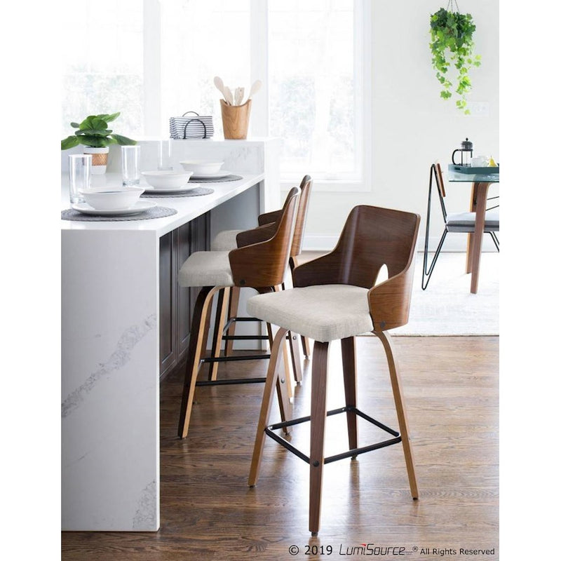 LumiSource Ariana Counter Stool, Set of 2, Walnut/Beige/Black