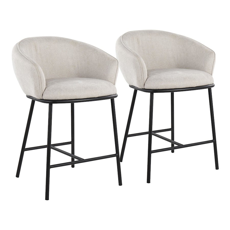 LumiSource Ashland Counter Stool, Set/2, Black Steel/Cream - B26-ASHLAND2BKCR2