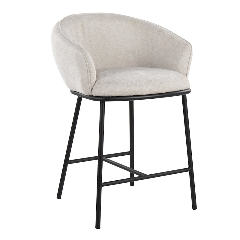 LumiSource Ashland Counter Stool, Set/2, Black Steel/Cream