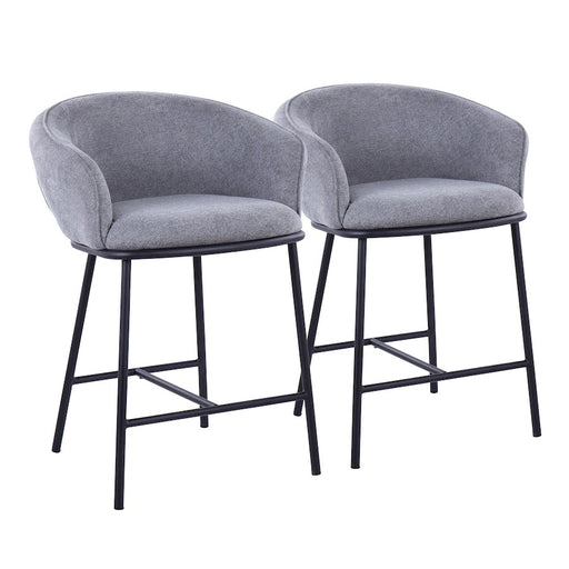 LumiSource Ashland Counter Stool, Set of 2, Black Steel/Grey - B26-ASHLAND2BKGY2
