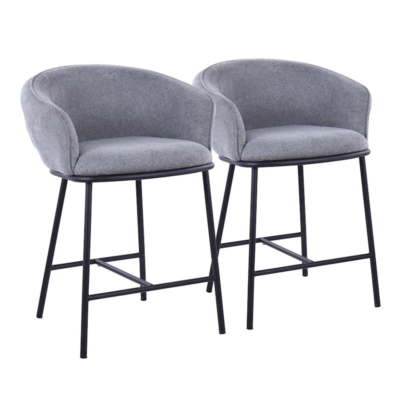 LumiSource Ashland Counter Stool Set/2 | Contemporary Black Steel & Grey Fabric | Kitchen Island & Bar Seating | Model B26-ASHLAND2BKGY2