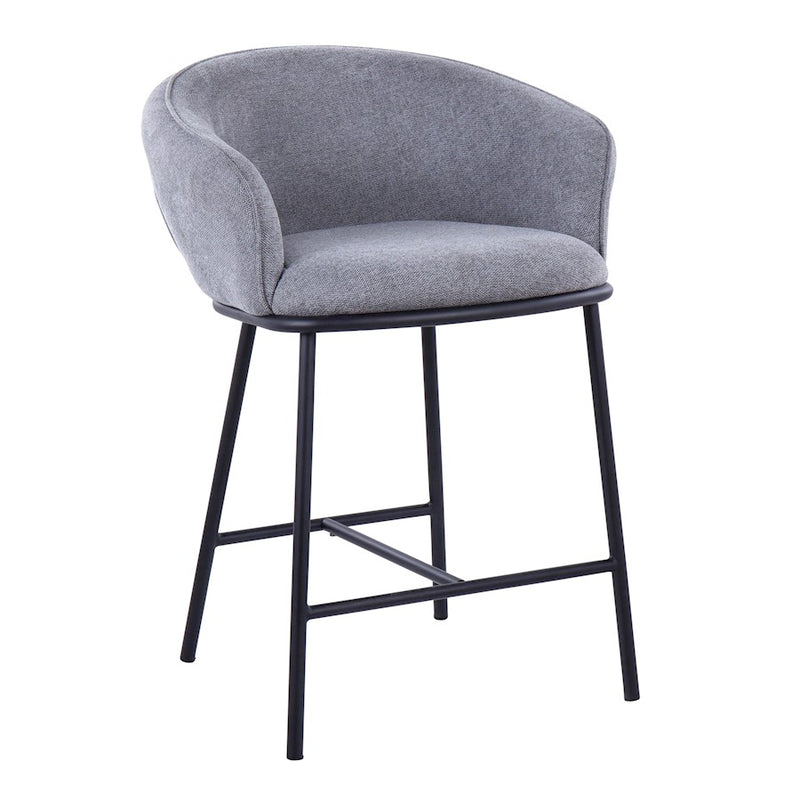 LumiSource Ashland Counter Stool Set/2 | Contemporary Black Steel & Grey Fabric | Kitchen Island & Bar Seating | Model B26-ASHLAND2BKGY2
