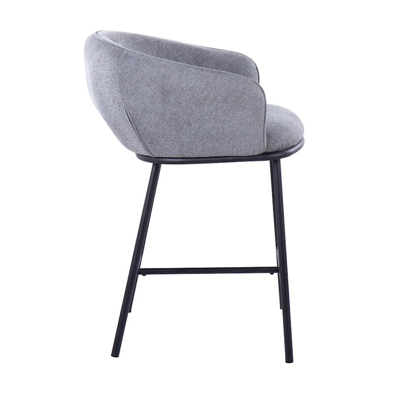 LumiSource Ashland Counter Stool Set/2 | Contemporary Black Steel & Grey Fabric | Kitchen Island & Bar Seating | Model B26-ASHLAND2BKGY2