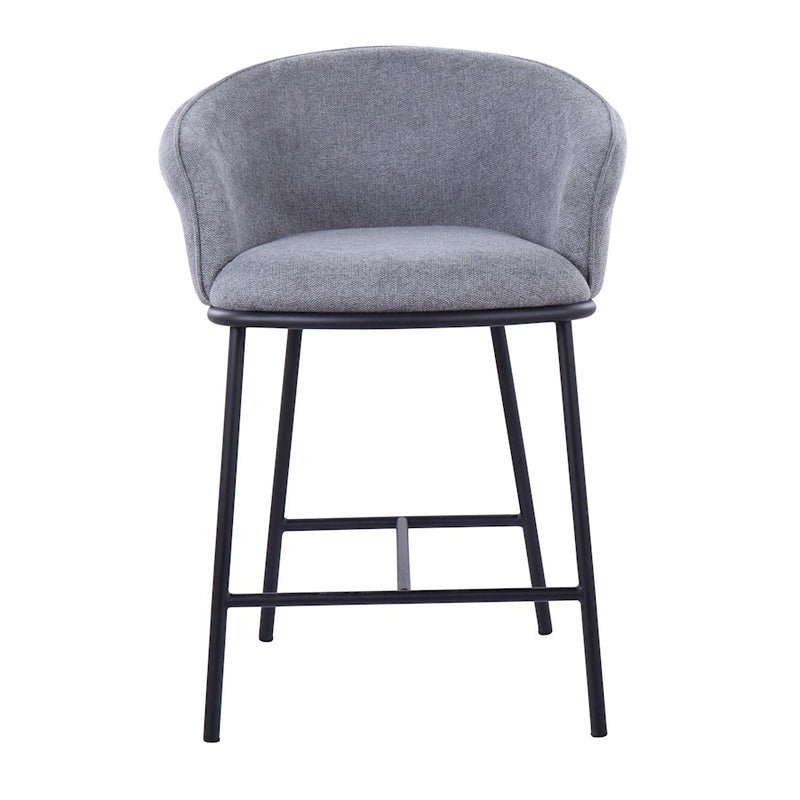 LumiSource Ashland Counter Stool Set/2 | Contemporary Black Steel & Grey Fabric | Kitchen Island & Bar Seating | Model B26-ASHLAND2BKGY2