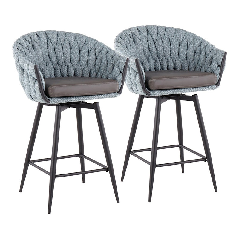 LumiSource B. Matisse Counter Stool, Set/2, BK/BL/GY - B26-BRAIDMAT55SWVXBKBUGY2