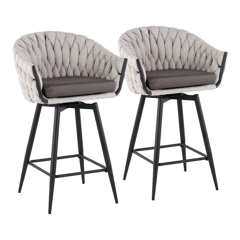 LumiSource B. Matisse Counter Stool, Set/2, BK/CM/GY - B26-BRAIDMAT55SWVXBKCRGY2