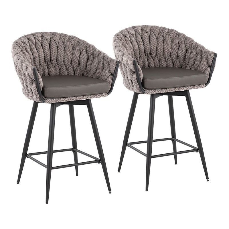 LumiSource Braided Matisse Counter Stool, Set/2, BK/GY - B26-BRAIDMAT55SWVXBKGY2