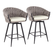 LumiSource B. Matisse Counter Stool, Set/2, BK/GY/CM - B26-BRAIDMAT55SWVXBKGYCR2
