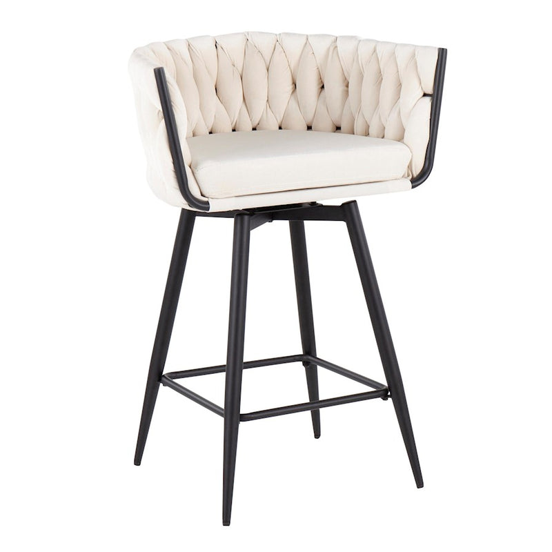 LumiSource Braided Renee Counter Stool, Set of 2, Black/WH